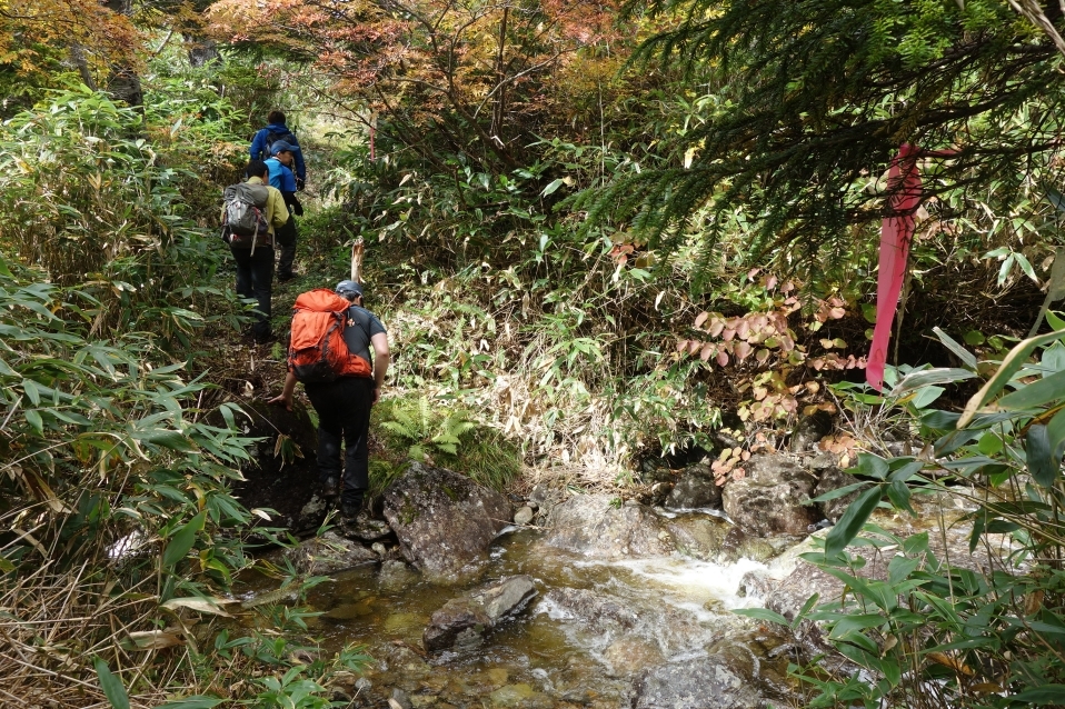沢を渡る