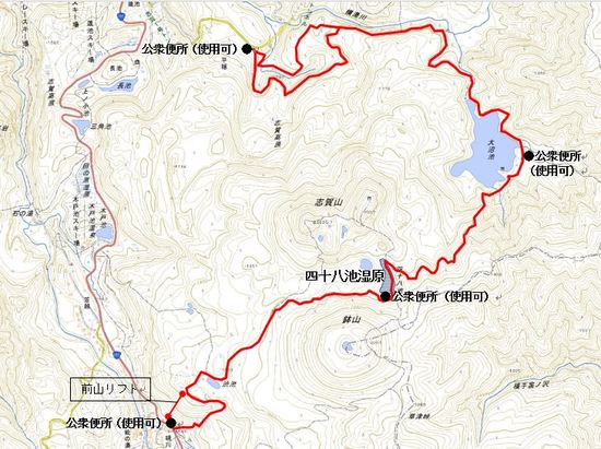 池めぐりコースの公衆便所の場所