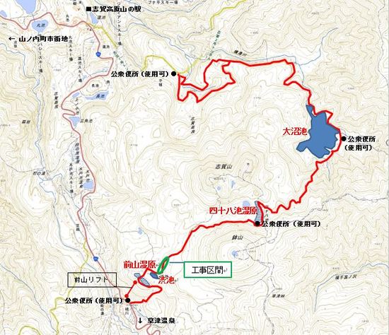 池めぐりコースの工事区間の位置図