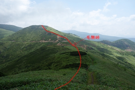 毛無峠付近の分水界