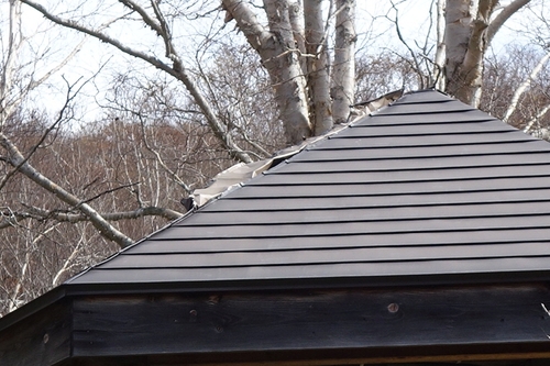 北ドブ湿原の東屋の屋根の破損