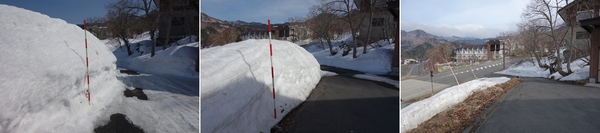 事務所の進入路脇の消雪の経過