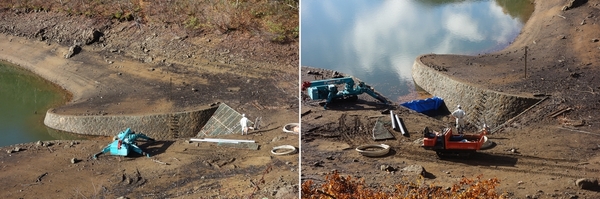 琵琶池の取水口での作業