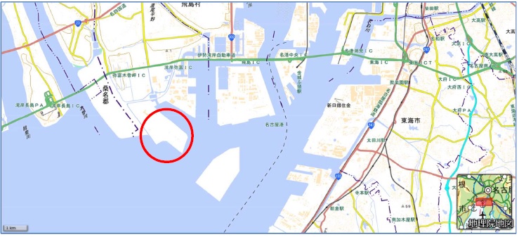 地図　今回ヒアリが発見された場所