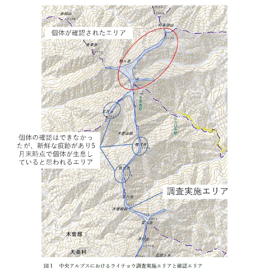 ライチョウ確認地図